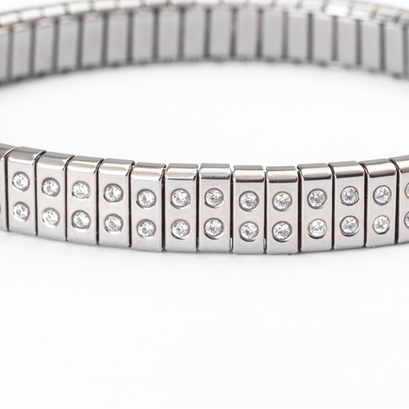 Spiedel 2 row expansion bangle minimalist stainless steel with Diamonique CZs - Picture 14 of 16